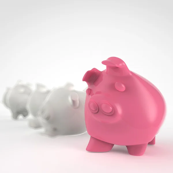 Piggy bank 3d standing and another fall as concept — Stock Photo, Image