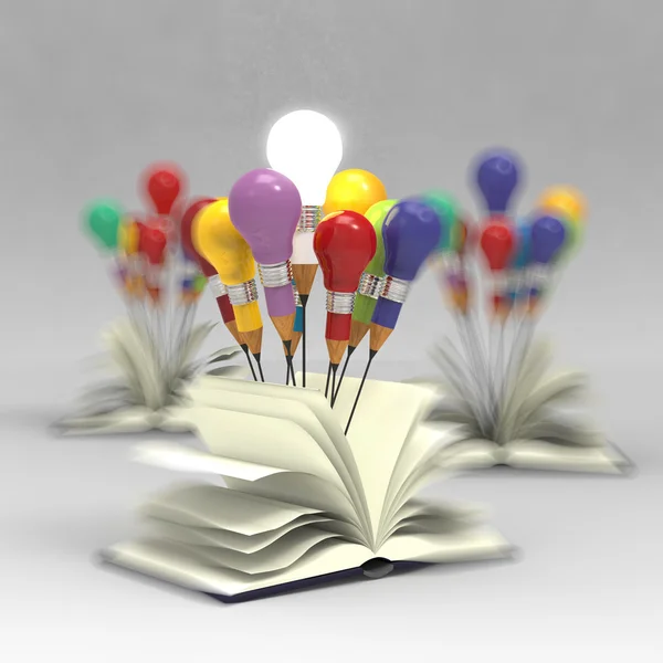 Rajz ötlet ceruza és izzó koncepció kívül a könyv — Stock Fotó