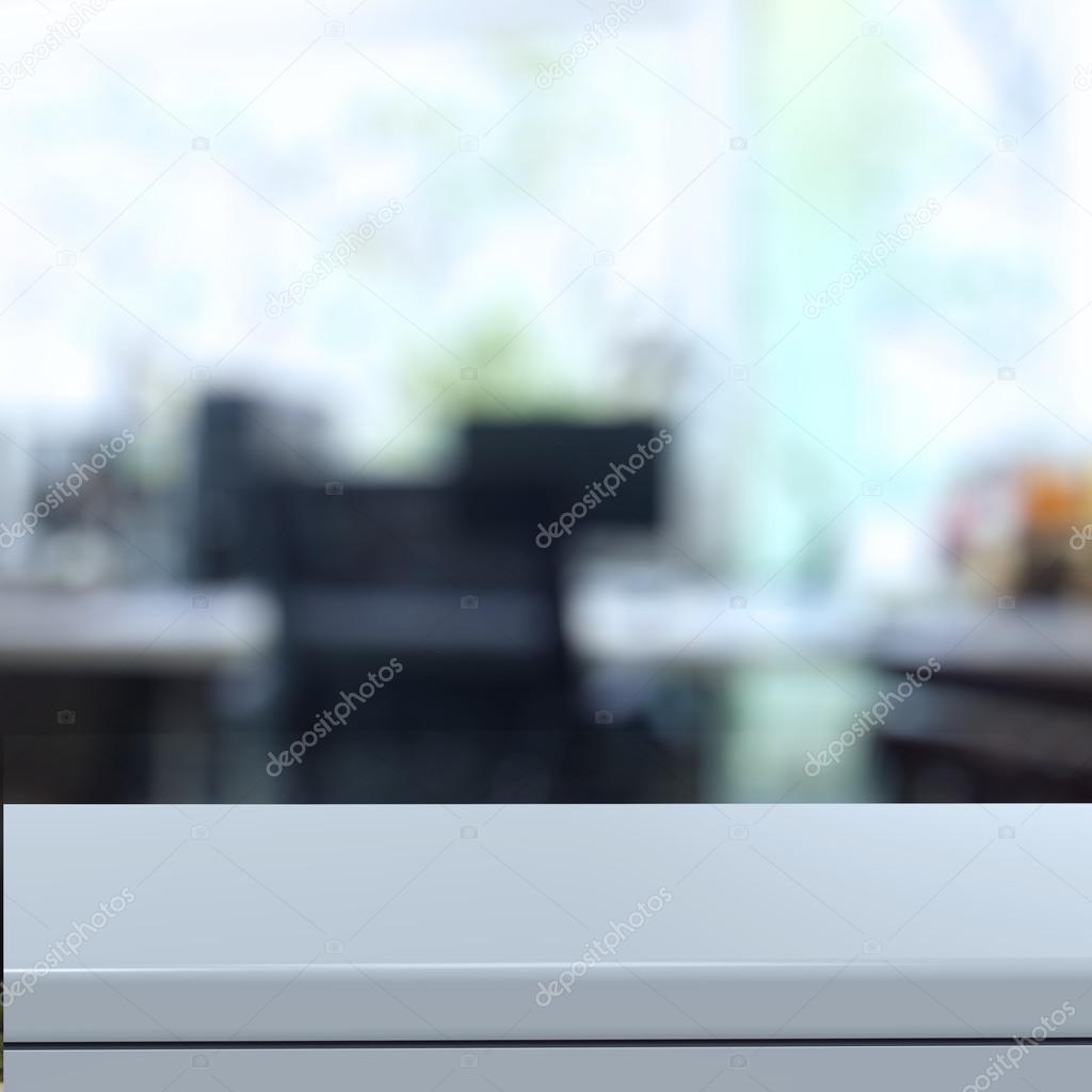 Empty laminate shelf and blurred  background for business produc