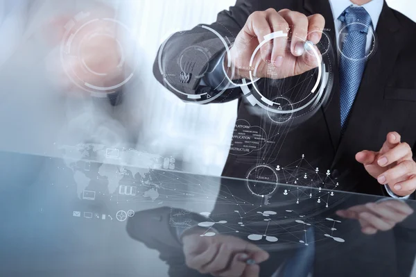 Double exposure of businessman shows modern technology as concep — Stock Photo, Image