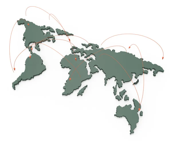 Red social humana 3d en el mapa del mundo como concepto — Foto de Stock