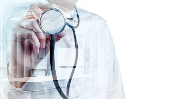 Double exposure of smart medical doctor working with operating r — Stock Photo, Image
