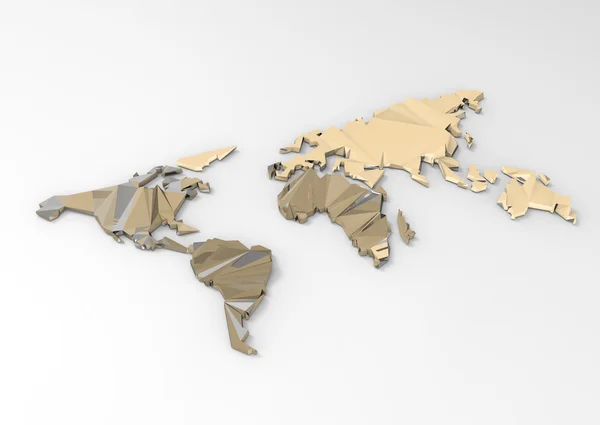 Niedriges Polygon 3d Weltkarte auf weißem Hintergrund — Stockfoto
