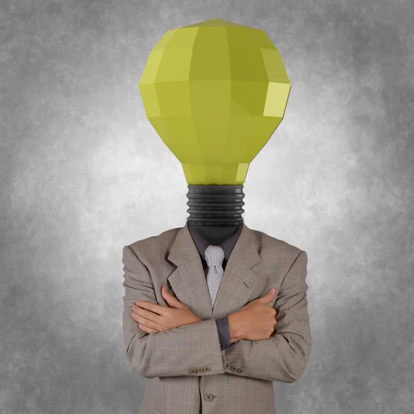 Homem de negócios com baixo poligonal 3d lâmpada cabeça conceito símbolo — Fotografia de Stock