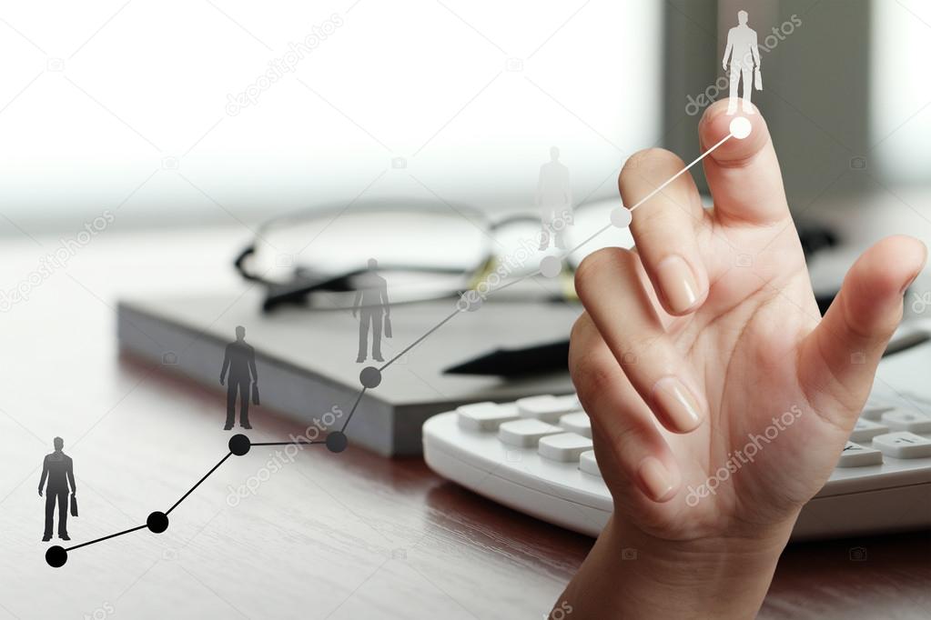 hand working with new modern computer and business strategy as c