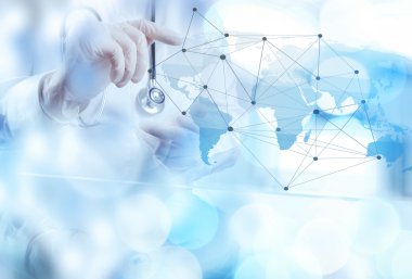 Akıllı tıp doktoru el gösteren ağ bokeh pozlama ile