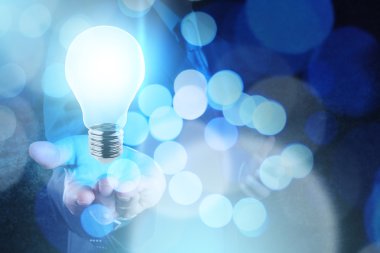 İşadamı el 3D ampul ile liderlik concep çalışma