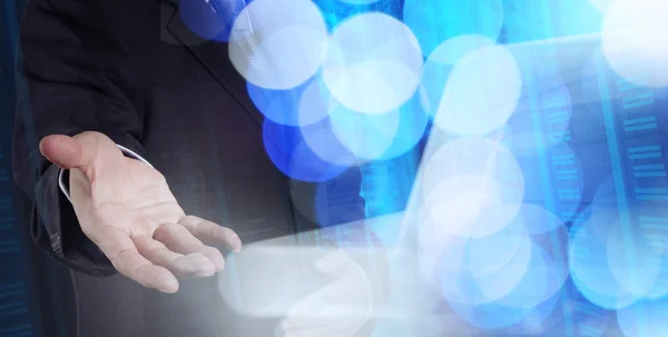 Double exposure of businessman working with digital cloud networ — Stock Photo, Image