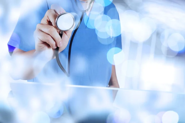 Double exposure of success smart medical doctor working with abs — Stock Photo, Image