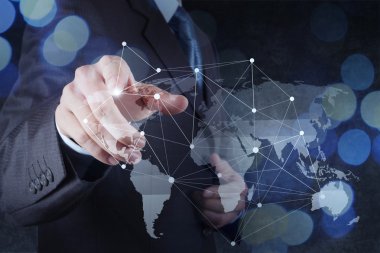 Yeni modern bilgisayar ile birlikte çalışma işadamı çift pozlama 