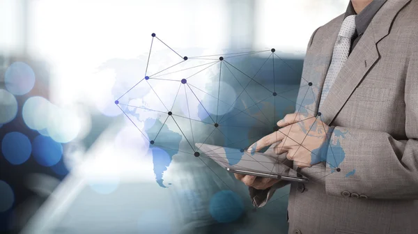 Double exposure of businessman working with new modern computer — Stock Photo, Image