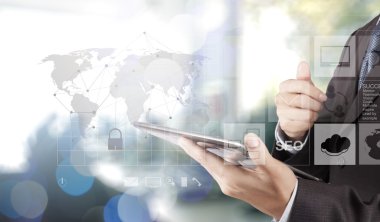 Ben modern teknoloji işadamı el çift pozlama gösterir