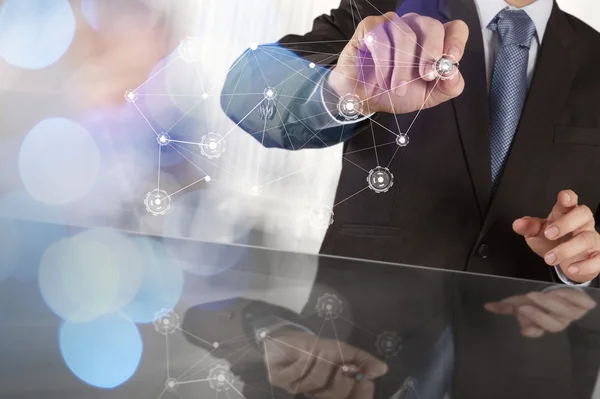 Double exposure of businessman working with new modern computer — Stock Photo, Image