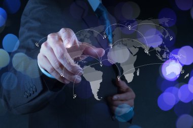 Yeni modern bilgisayar ile birlikte çalışma işadamı çift pozlama 