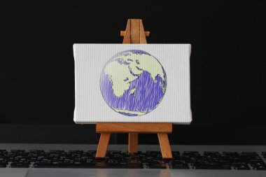 sosyal ağ diyagramında tuval ve woode ile el çekilen Küre