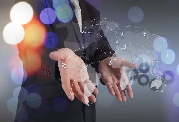 Double exposure of businessman working with new modern computer — Stock Photo, Image