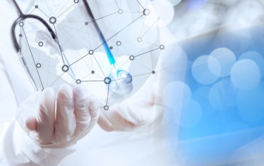 Ameliyathane akıllı tıp doktoru el çizim ağla