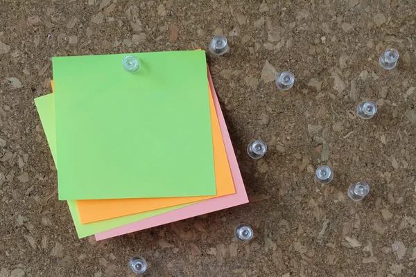 Pin board and blank sticky note on cork board as concept — Stock Photo, Image