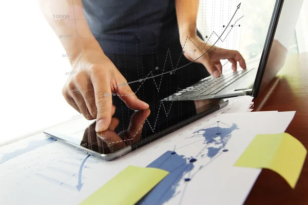 Business documents on office table with smart phone and digital — Stock Photo, Image