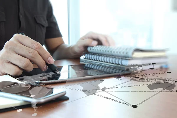 Young creative designer man working at office and social network — Stock Photo, Image