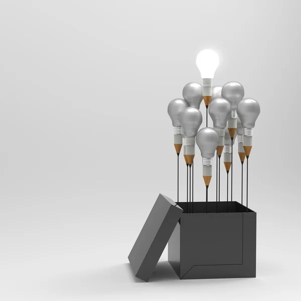 Dessin idée crayon et ampoule concept en dehors de la boîte comme cr — Photo