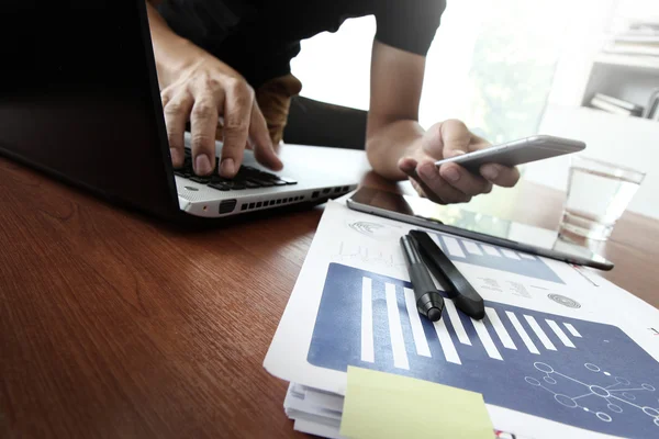 Young creative designer man working at office and social network — Stock Photo, Image