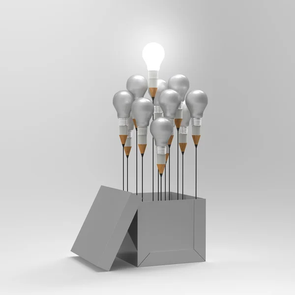 Dessin idée crayon et ampoule concept en dehors de la boîte comme cr — Photo