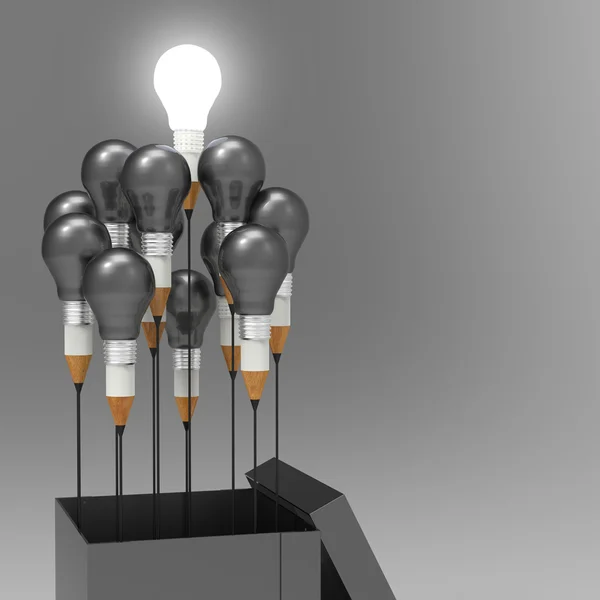 Zeichnung Idee Bleistift und Glühbirne Konzept außerhalb der Box als cr — Stockfoto