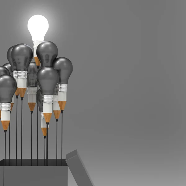 Drawing idea pencil and light bulb concept outside the box as cr — Stock Photo, Image