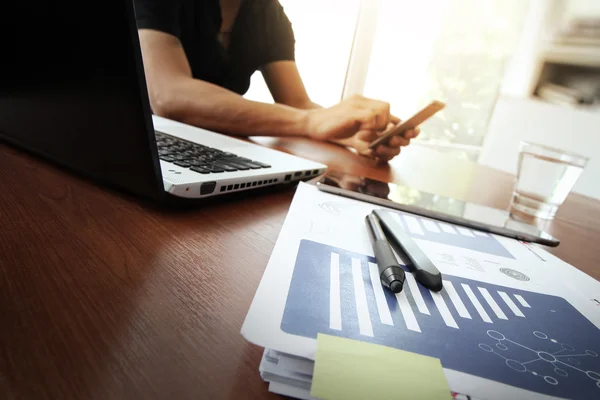 Young creative designer man working at office and social network — Stock Photo, Image