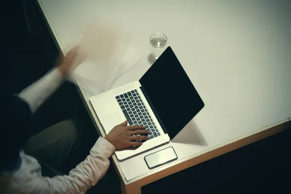 Top view of man working with business documents on office table — Stock Photo, Image