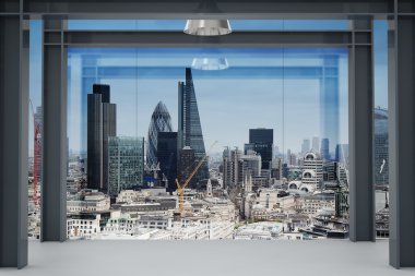interior space of modern empty office interior with london city 