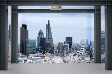 interior space of modern empty office interior with london city 