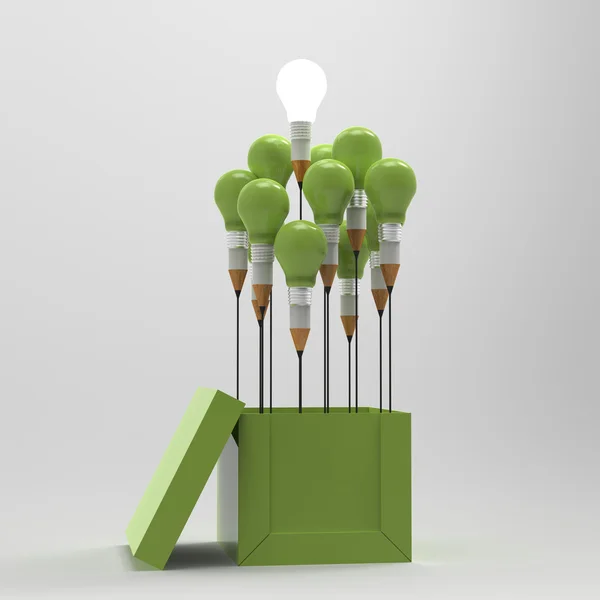 Drawing idea pencil and light bulb concept outside the box as cr — Stock Photo, Image