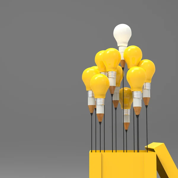 図面のアイデア鉛筆と cr としてボックスの外側の電球の概念 — ストック写真