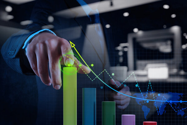 businessman hand working with virtual chart business on touch sc