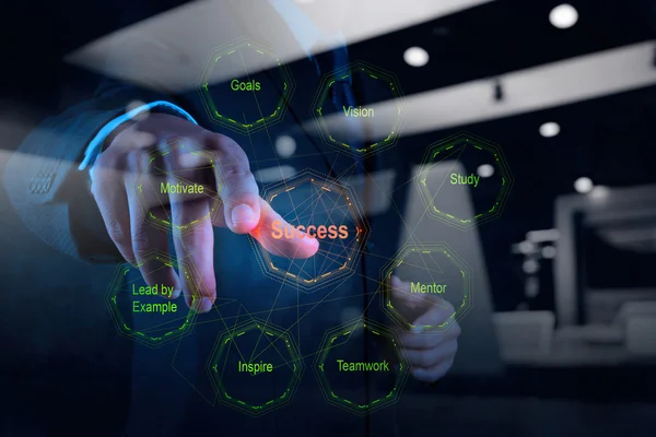 Empresario mano muestra diagrama de negocio éxito gráfico concepto — Foto de Stock