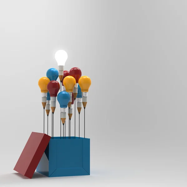 Drawing idea pencil and light bulb concept outside the box as cr — Stock Photo, Image