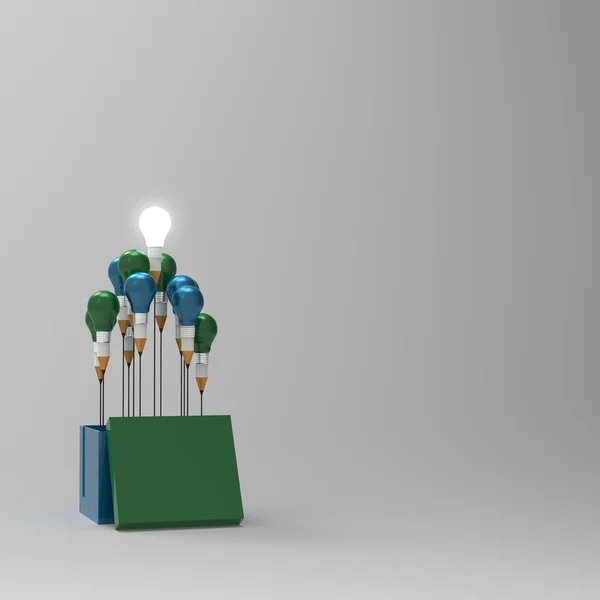 Desenho ideia lápis e lâmpada conceito fora da caixa como cr — Fotografia de Stock
