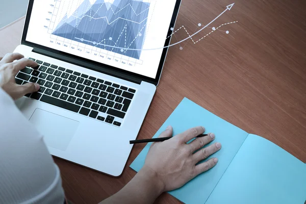 Double exposure of businessman hand working with new modern comp — Stock Photo, Image