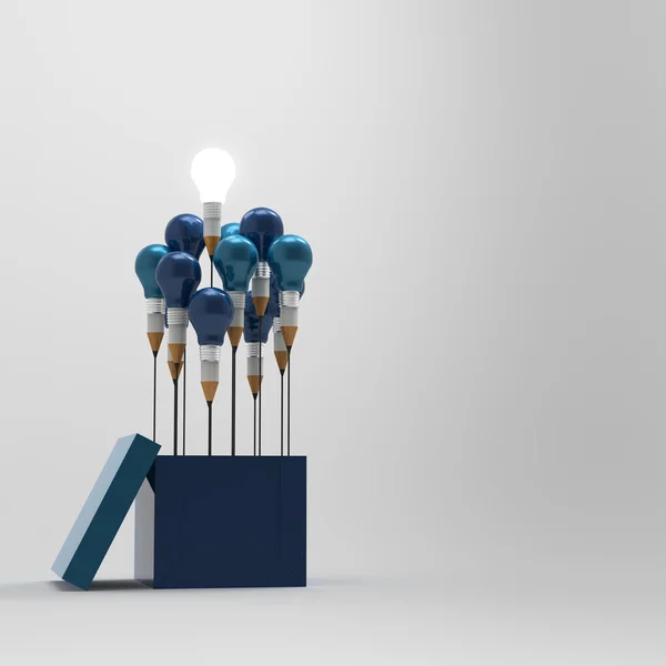 Drawing idea pencil and light bulb concept outside the box as cr — Stock Photo, Image