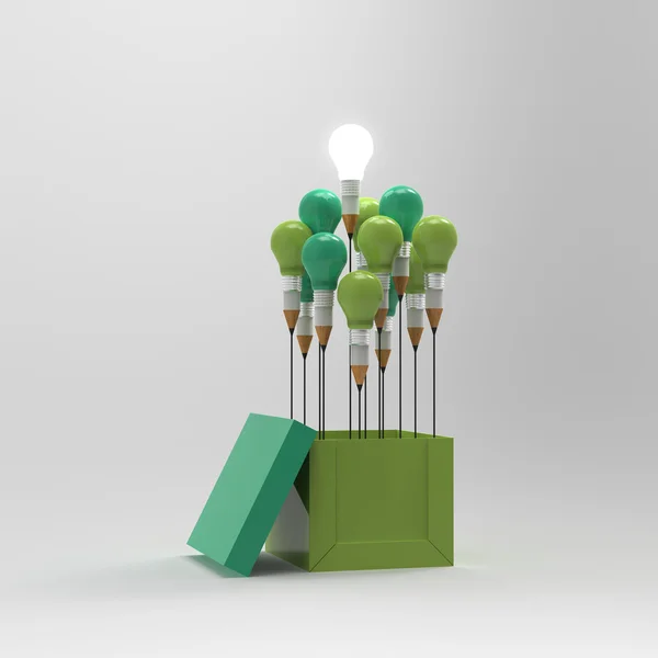 Disegno idea matita e lampadina concetto fuori dagli schemi come cr — Foto Stock