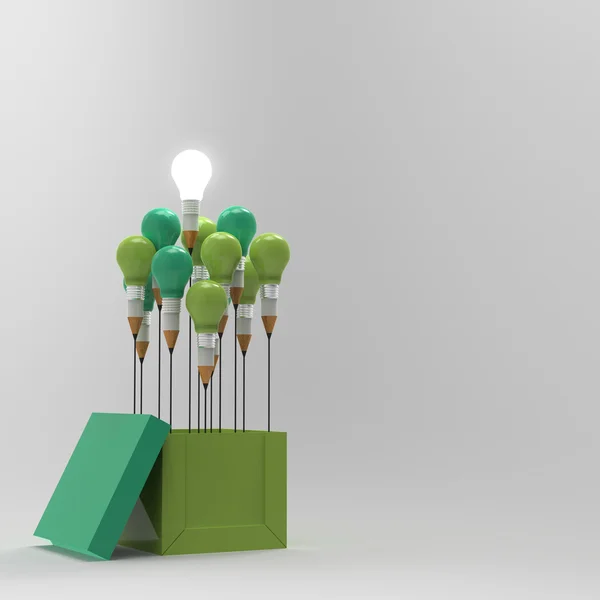 Disegno idea matita e lampadina concetto fuori dagli schemi come cr — Foto Stock