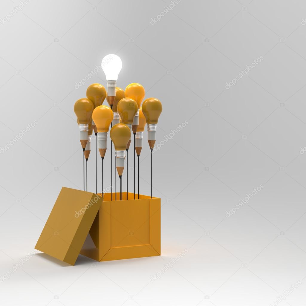 drawing idea pencil and light bulb concept outside the box as cr