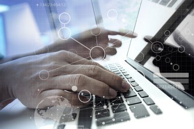 modern teknoloji ve dijital laye çalışma iş adamı el