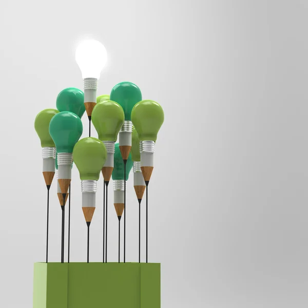 Drawing idea pencil and light bulb concept outside the box as cr — Stock Photo, Image