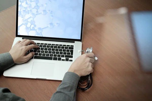 Top view of Medicine doctor hand working with modern computer an — Stock Photo, Image