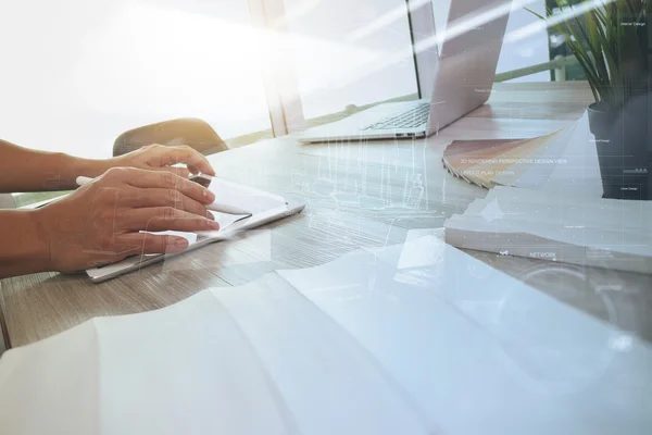 Interior designer hand working with new modern computer laptop a — Stock Photo, Image