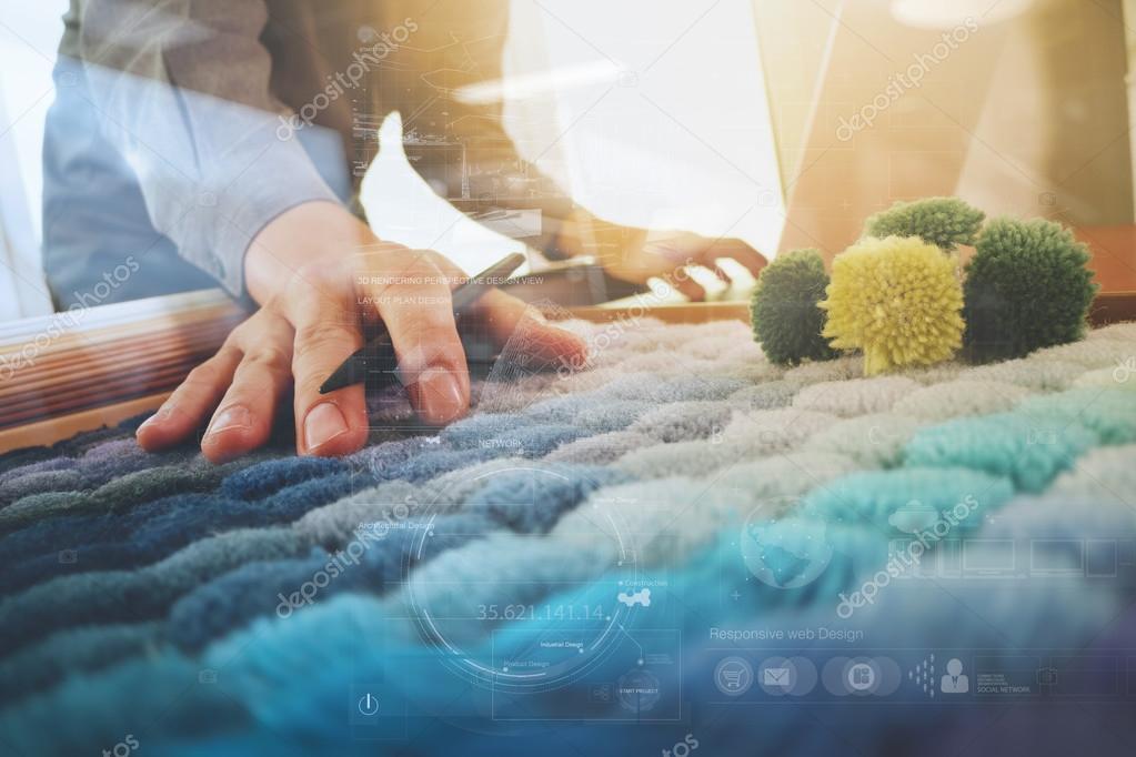 Interior Designer Hand Chosing Carpet Sample With Blank New