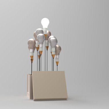 Çizim fikir kalem ve ampul kavramı cr olarak kutunun dışında